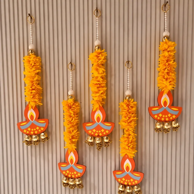 Premium Lotus Decorative Hanging for Home Decoration, Pooja Room & Entrance Door Decor | Festival Wall Hanging with MDF Lotus Design | walldecor | wall hanging| Toran| Diwali decoration | Plastic Decorative Hanging | Pack of 5