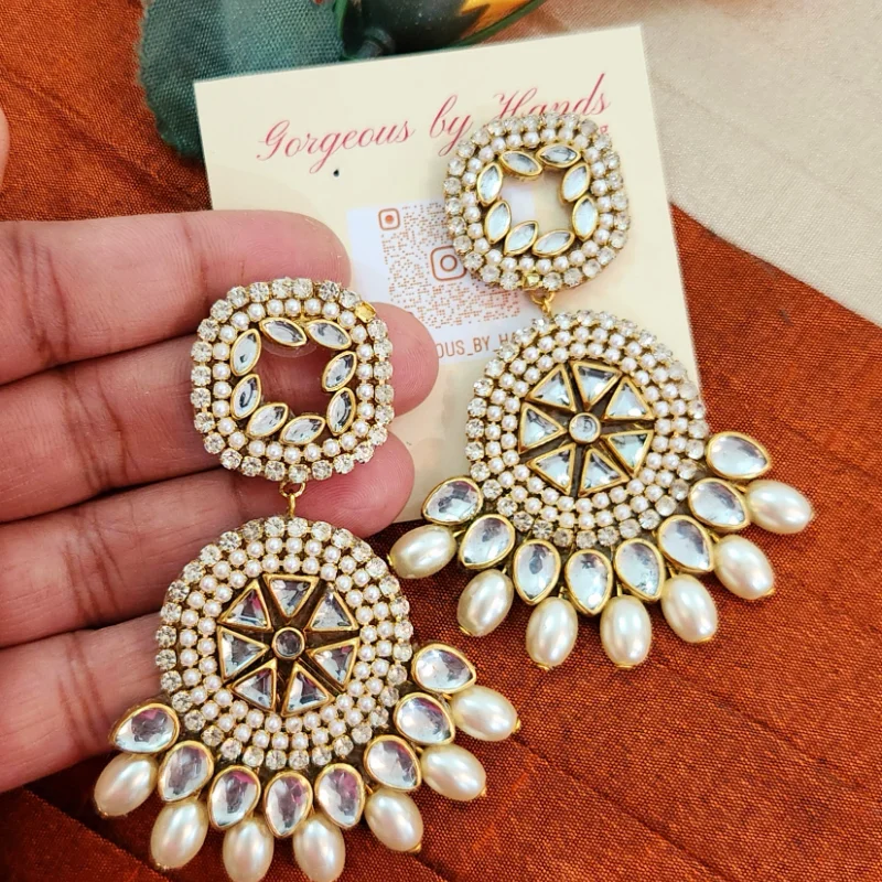 Indian Festival Gold Bollywood Style Kundan Earrings Navratri Ethnic Earrings