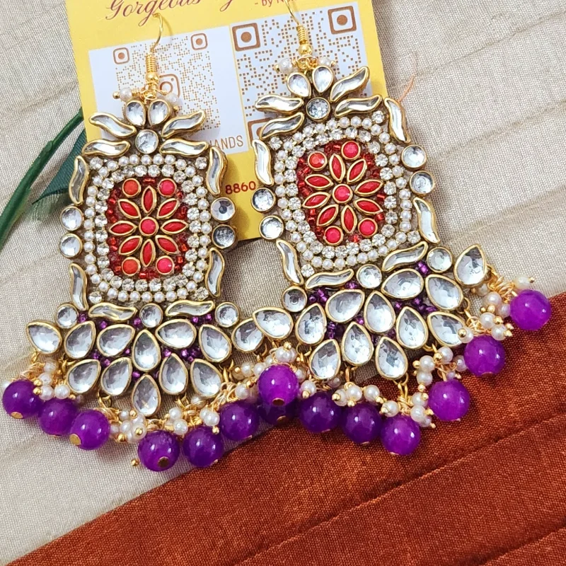 Indian Kundan Long Dangle Earrings Ethnic Festive Navratri Traditional Jewelry
