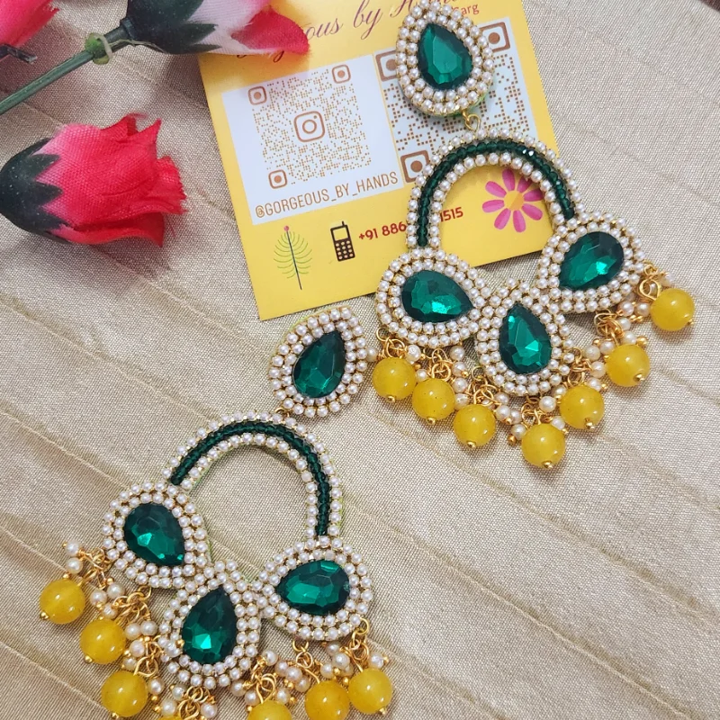 Indian Traditional Green Yellow Dangler Earrings Long Earrings for Women & Girls