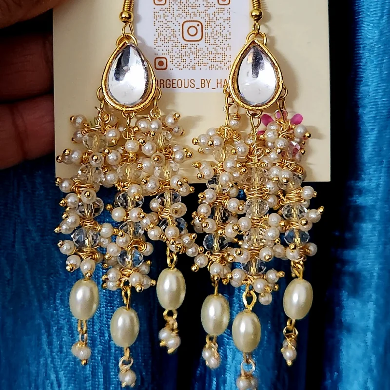Gold Pearl Kundan Earrings Bollywood Indian Jewellery Wedding Earrings Brand new