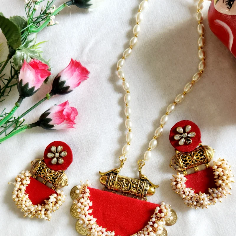 Indian Bollywood Red Kundan Choker Bridal Festival Long Necklace Earrings Set