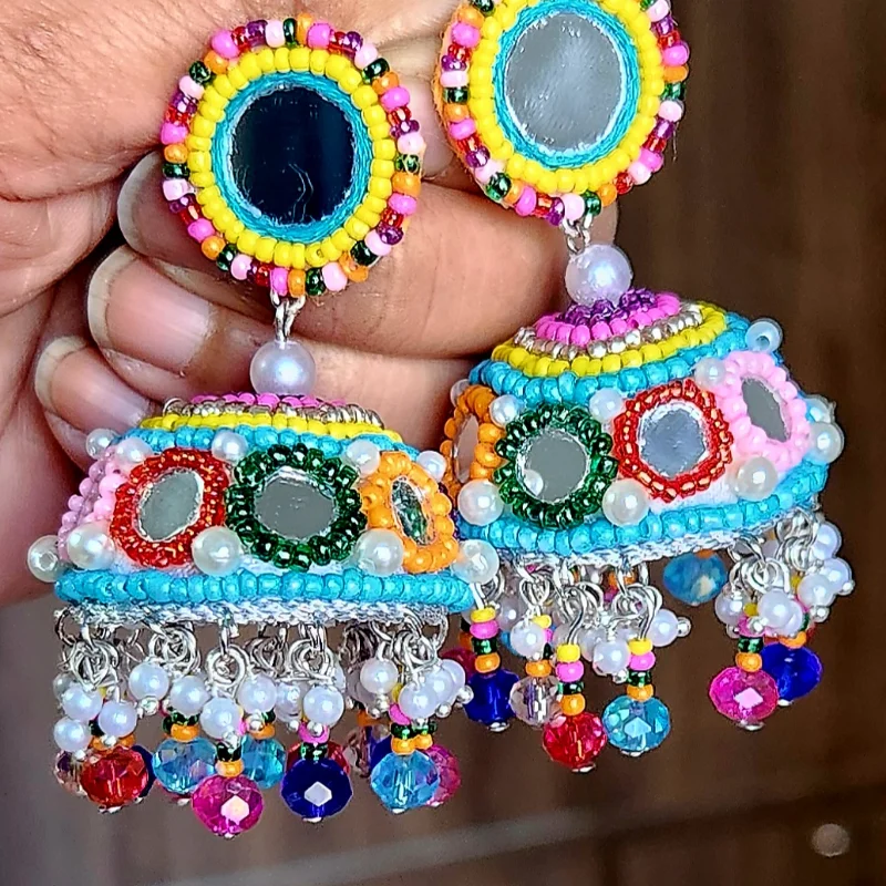 Kundan Beads Jhumka Earrings Indian Bollywood Style White Jewellry