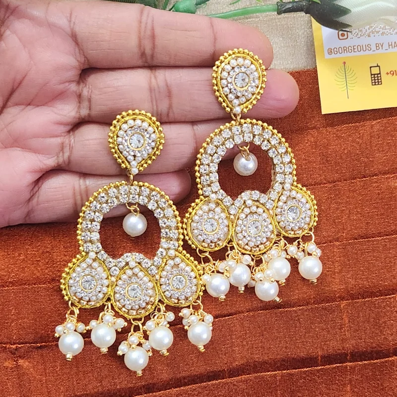 Indian Festival Pearl Stone Handmade Dangle Earrings