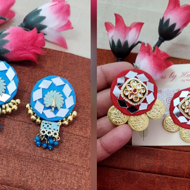 2 pairs Indian Festival Stud Earrings Peacock Ethnic Jewellery