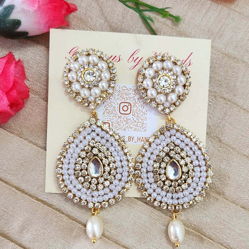 Jhumka Earrings Gold White beads Stone Pearl Festival Ethnic Earrings