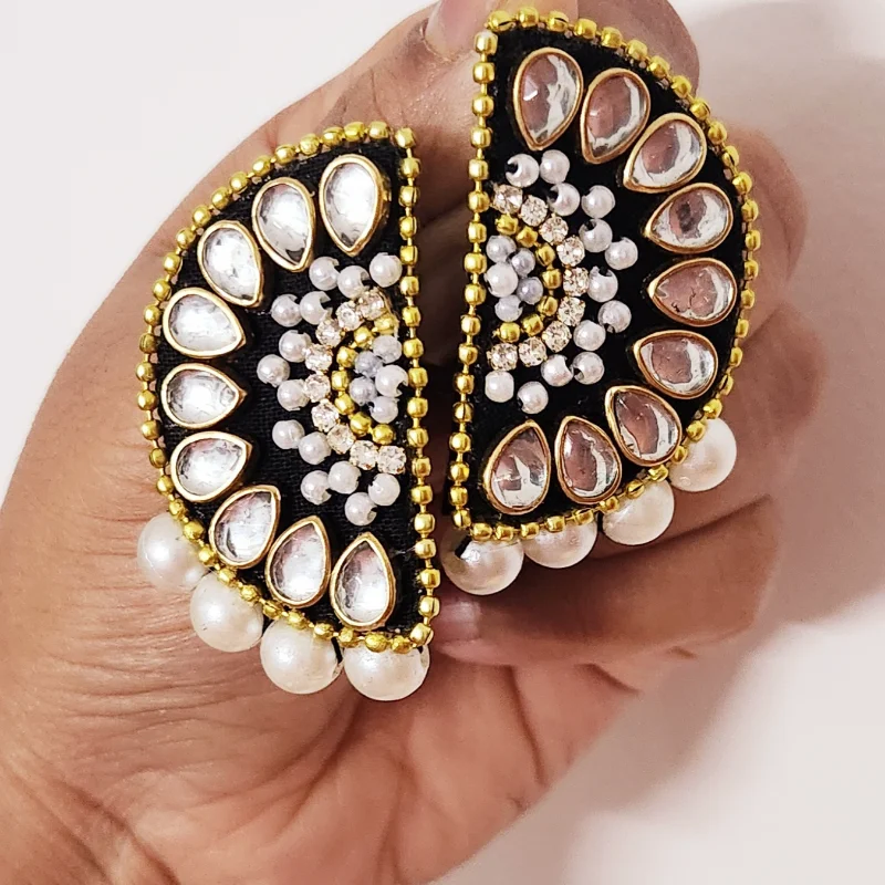 Indian Kundan Stud Earrings Black Gold Handcrafted  Navratri  Festival  Earrings