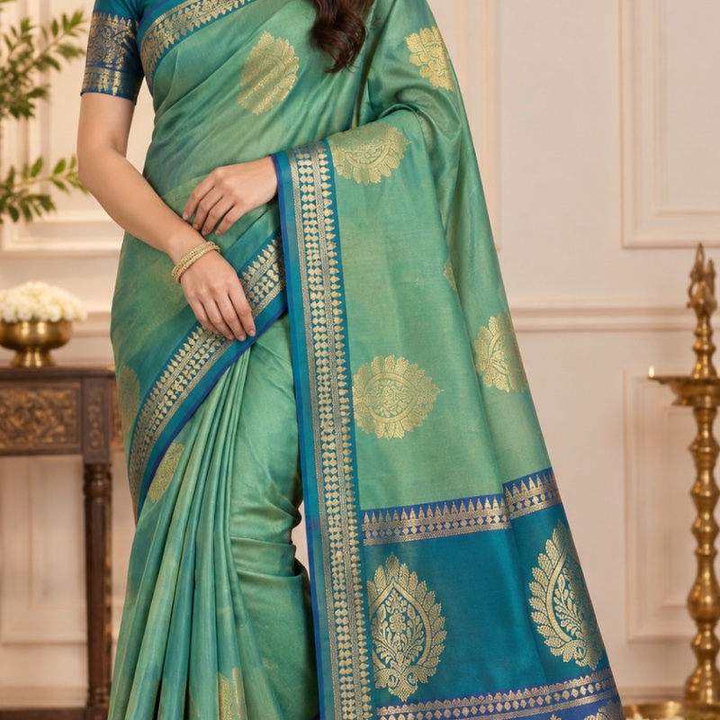 Banarasi Silk Double Border Zari Butta Saree