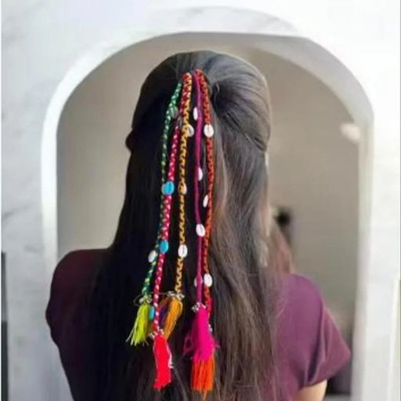Navratri look hair braids with Rubber Bands for Rainbow Braids Girl and Women