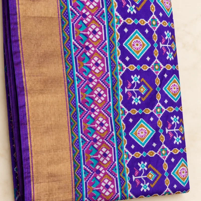 Royal Blue Patola Ikat Cotton Silk Saree with Intricate Border & Woven Zari