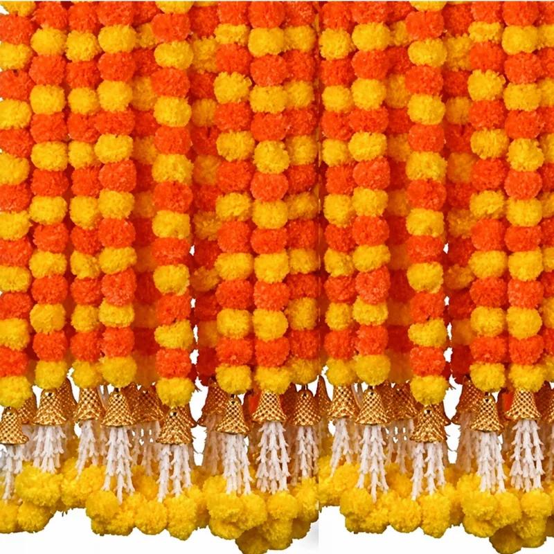 SRK Group Marigold Garlands with Bells and Rajnigandha Pack of 5