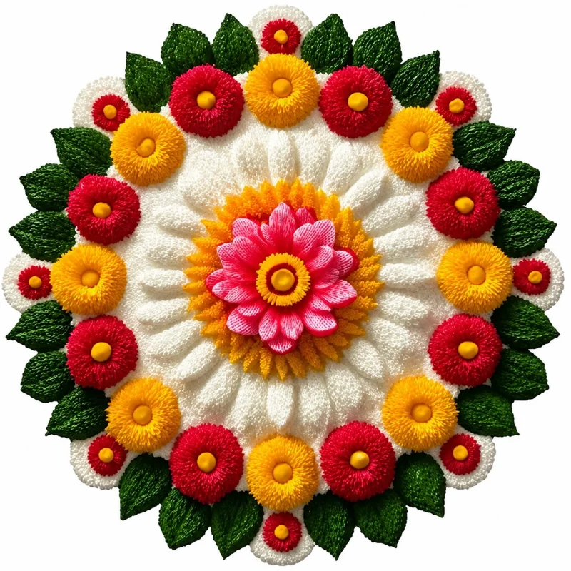 Traditional Floral Rangoli Design for Diwali, Pooja & Home Decoration with Colorful Flower Mandala Pattern – 16.5 Inch