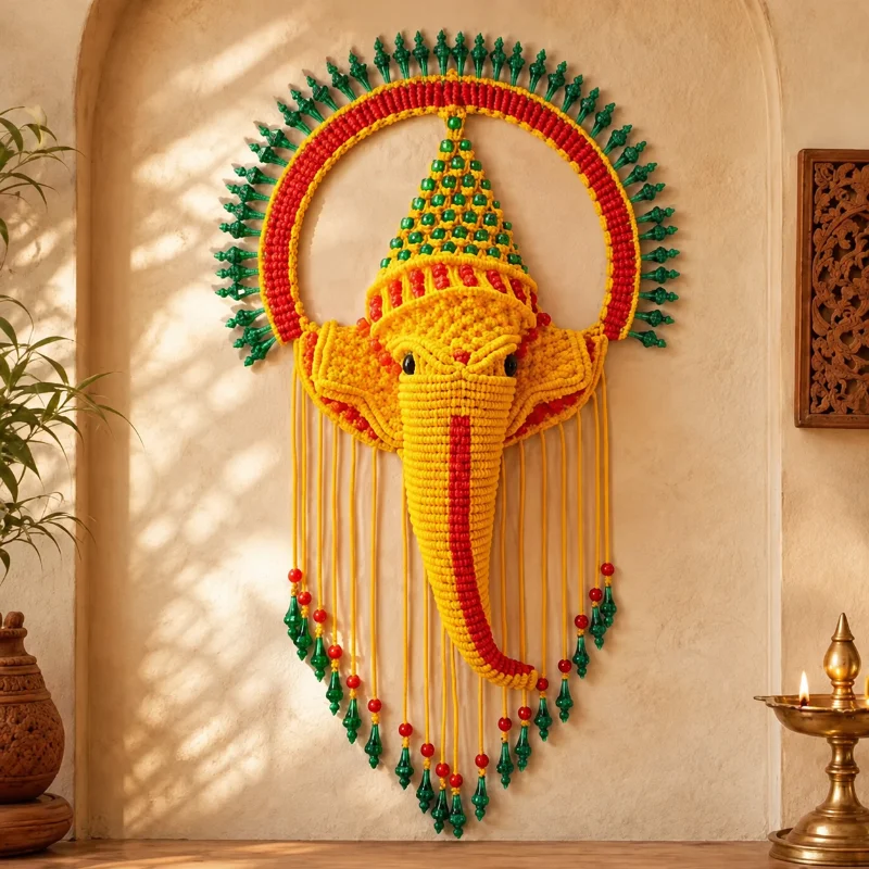 KASBA Handcrafted Line Macrame Ganesha Wall Hanging