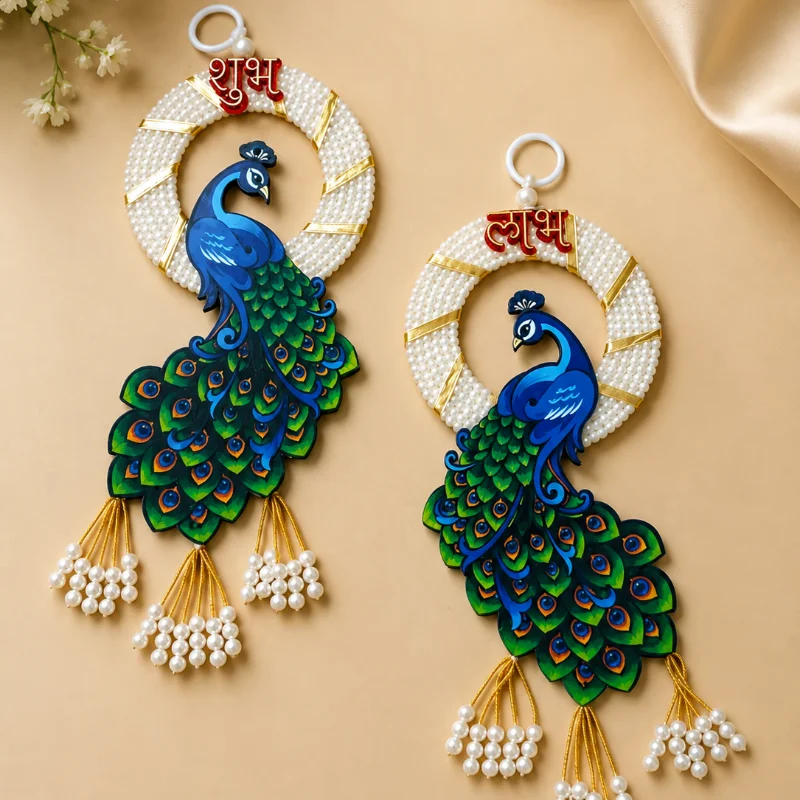 Peacock Pearl Wall Hanging for Home Decor | Decorative Peacock Hanging for Living Room, Pooja Room & Entrance | Handmade Wall Decoration