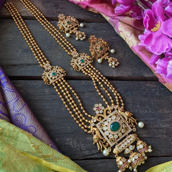 AD Stone Studded Pendant Haram Set with Matching Jhumkas