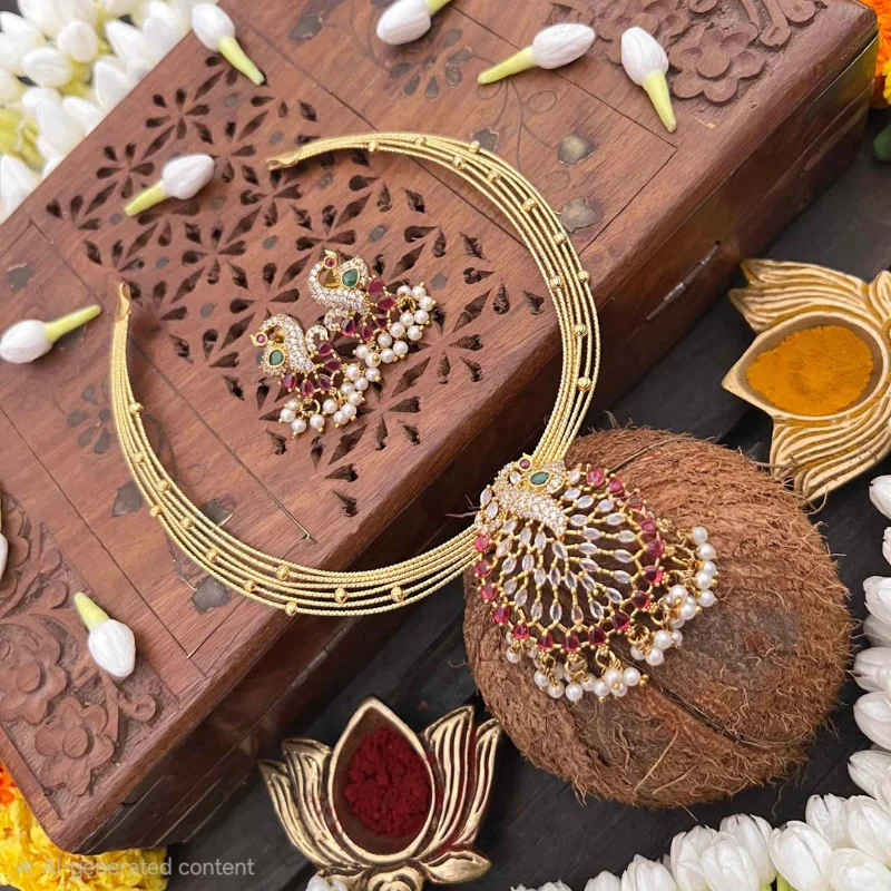Royal Peacock Multi-Layered Gold Hasli Choker Set