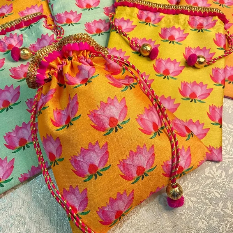 Premium Raw Silk Lotus Pichwai Potli