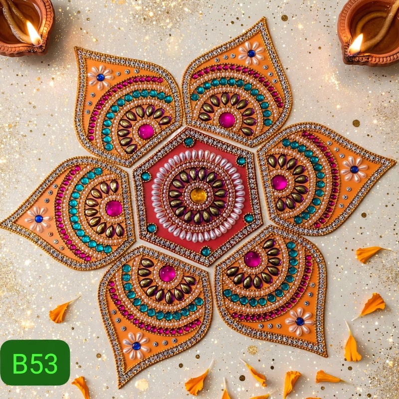 7 piece Orange and Red reusable Handmade Rangoli  mats